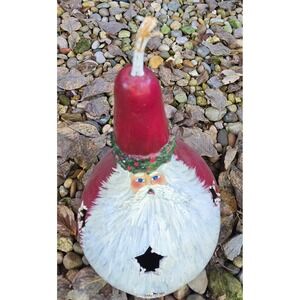 Vintage Hand Painted Gourd Santa Claus Christmas‎ Luminary Signed Dated 2003